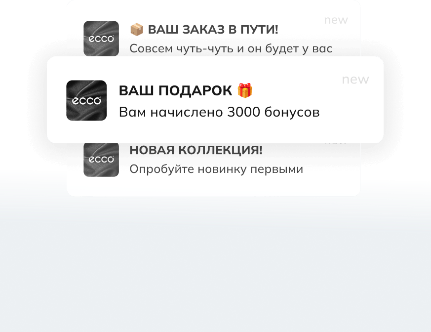 Уведомления приложения о заказах, подарках и новых коллекциях